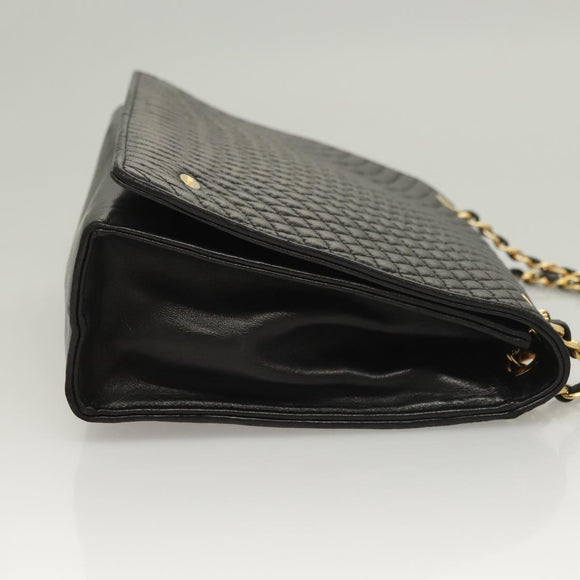 BALLY Chain Shoulder Bag Leather Black Gold Auth BA3019