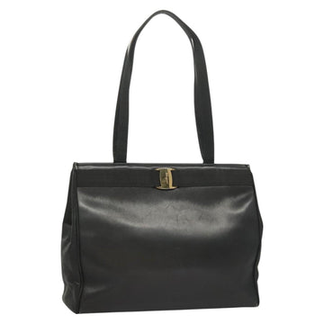 Salvatore Ferragamo Vala Tote Bag Leather Navy Gold Auth BA3020