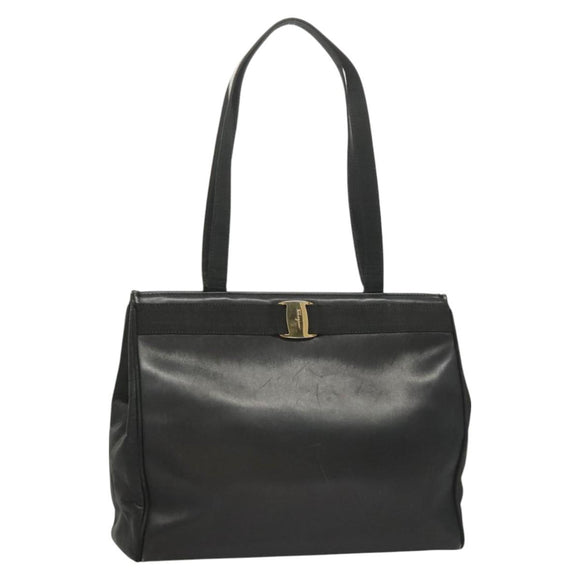 Salvatore Ferragamo Vala Tote Bag Leather Navy Gold Auth BA3020