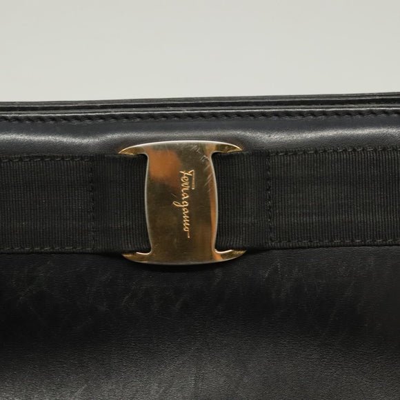 Salvatore Ferragamo Vala Tote Bag Leather Navy Gold Auth BA3020
