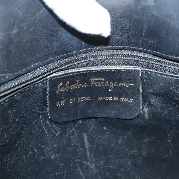 Salvatore Ferragamo Vala Tote Bag Leather Navy Gold Auth BA3020