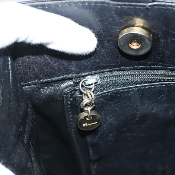 Salvatore Ferragamo Vala Tote Bag Leather Navy Gold Auth BA3020