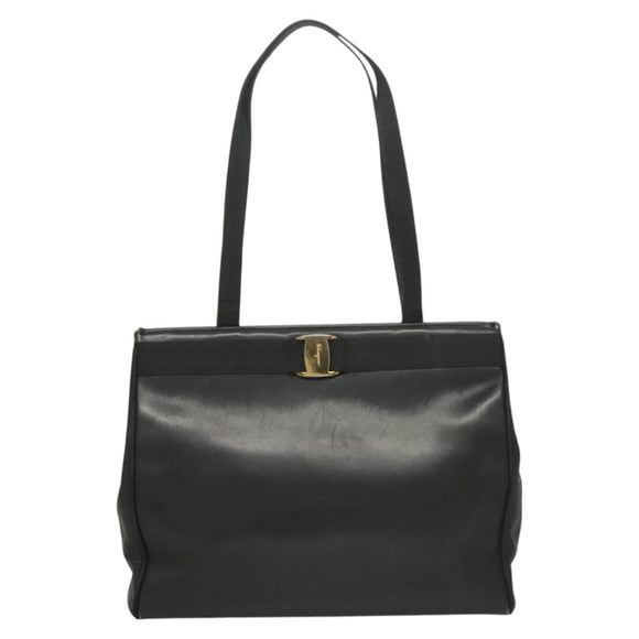 Salvatore Ferragamo Vala Tote Bag Leather Navy Gold Auth BA3020