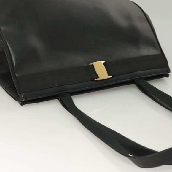 Salvatore Ferragamo Vala Tote Bag Leather Navy Gold Auth BA3020