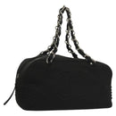 CHANEL Chain Shoulder Bag Cotton Black Silver CC Auth BA3021-1