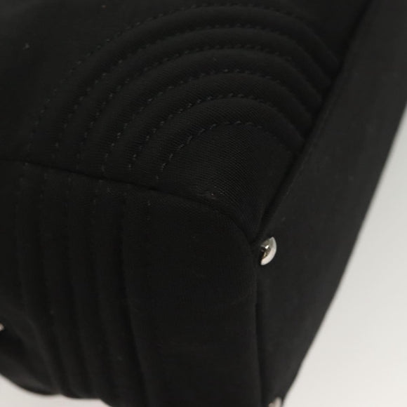 CHANEL Chain Shoulder Bag Cotton Black Silver CC Auth BA3021