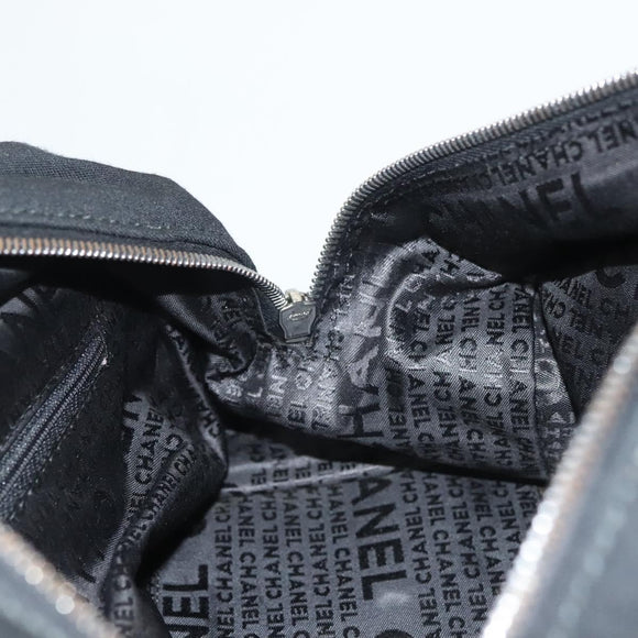 CHANEL Chain Shoulder Bag Cotton Black Silver CC Auth BA3021