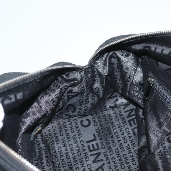 CHANEL Chain Shoulder Bag Cotton Black Silver CC Auth BA3021