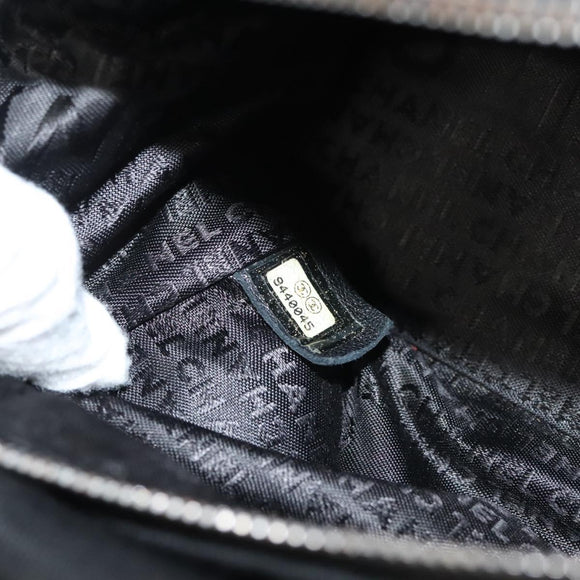 CHANEL Chain Shoulder Bag Cotton Black Silver CC Auth BA3021