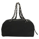 CHANEL Chain Shoulder Bag Cotton Black Silver CC Auth BA3021-2