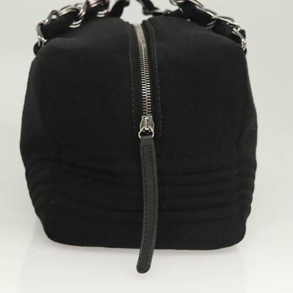 CHANEL Chain Shoulder Bag Cotton Black Silver CC Auth BA3021