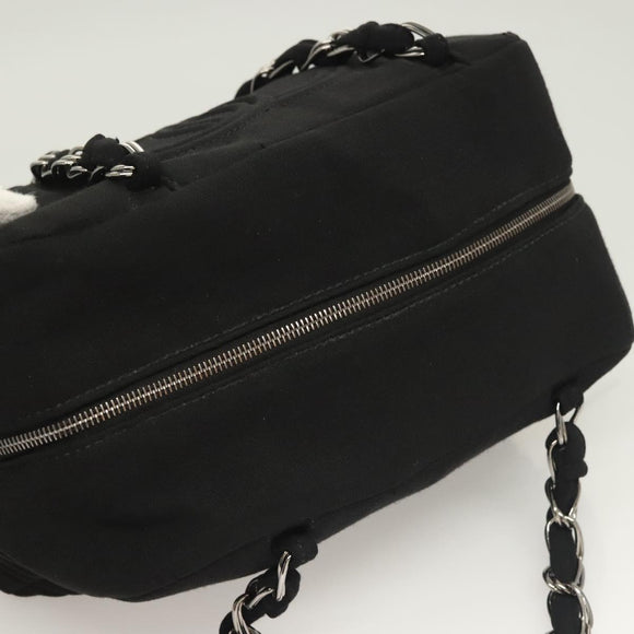 CHANEL Chain Shoulder Bag Cotton Black Silver CC Auth BA3021