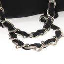 CHANEL Chain Shoulder Bag Cotton Black Silver CC Auth BA3021-7