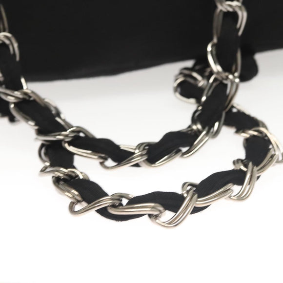 CHANEL Chain Shoulder Bag Cotton Black Silver CC Auth BA3021