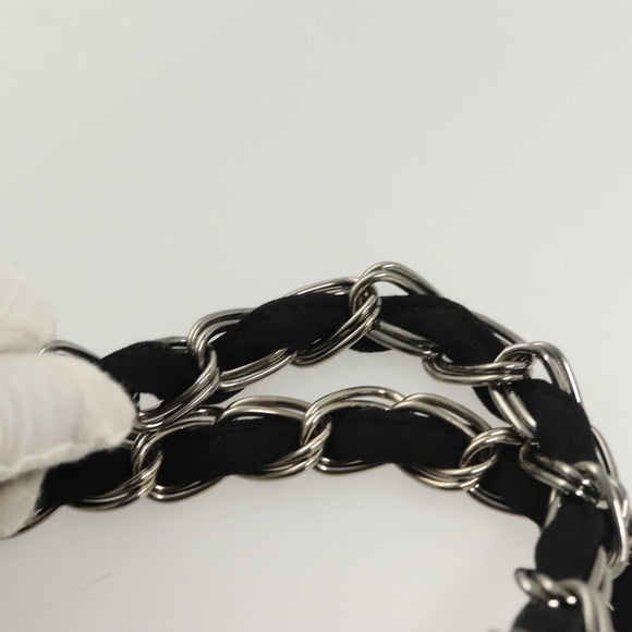 CHANEL Chain Shoulder Bag Cotton Black Silver CC Auth BA3021