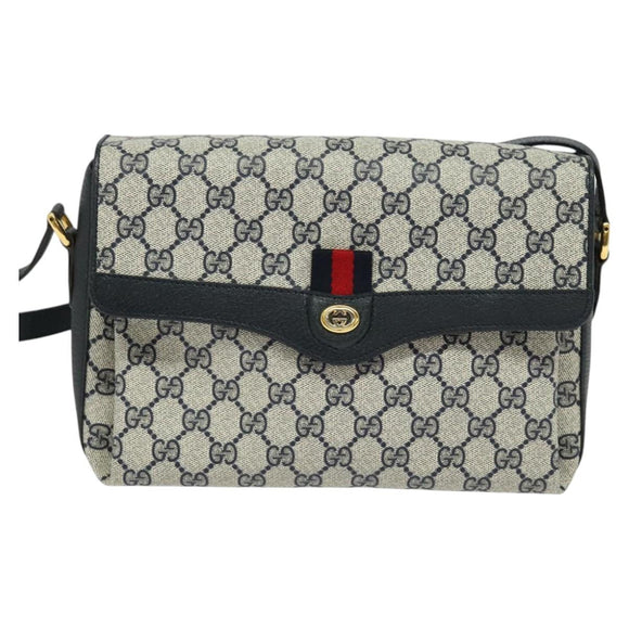 GUCCI GG Supreme Sherry Line Shoulder Bag PVC Navy Gold 904 02 084 Auth BA3022