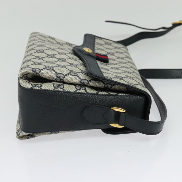 GUCCI GG Supreme Sherry Line Shoulder Bag PVC Navy Gold 904 02 084 Auth BA3022