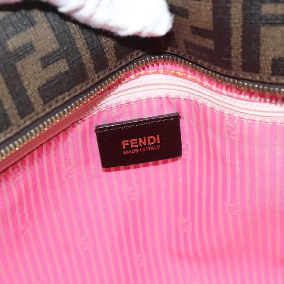 FENDI Zucca Canvas Tote Bag PVC Brown Black Auth BA3024