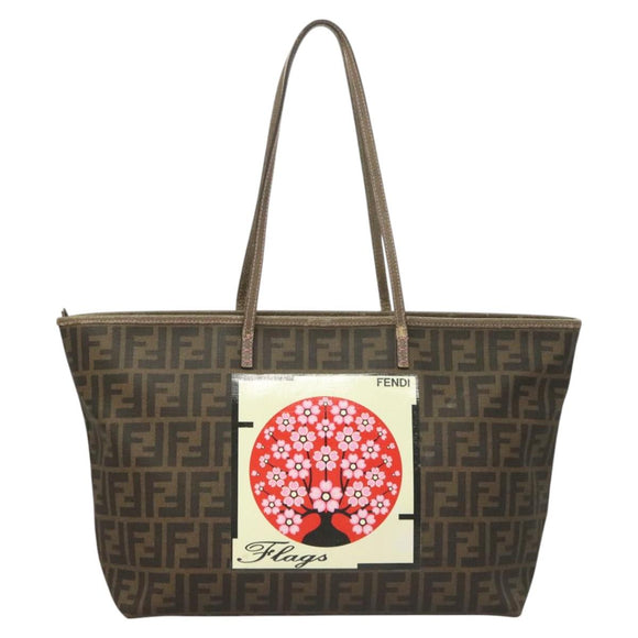 FENDI Zucca Canvas Tote Bag PVC Brown Black Auth BA3024