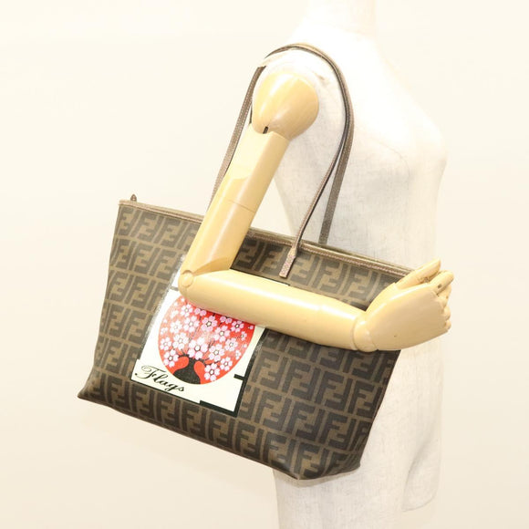 FENDI Zucca Canvas Tote Bag PVC Brown Black Auth BA3024