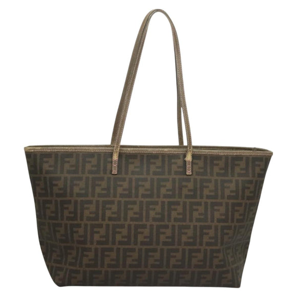 FENDI Zucca Canvas Tote Bag PVC Brown Black Auth BA3024