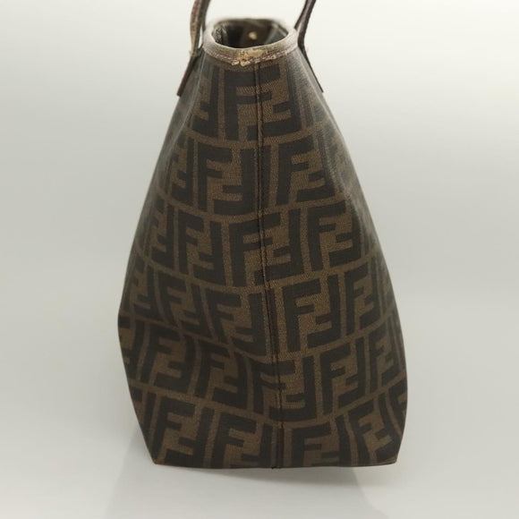 FENDI Zucca Canvas Tote Bag PVC Brown Black Auth BA3024