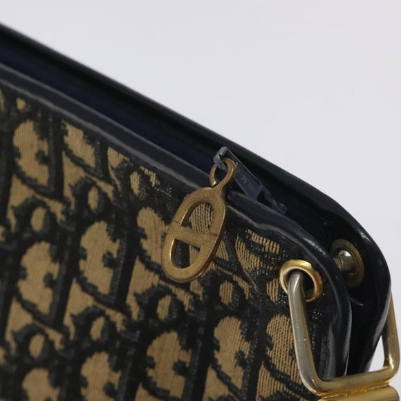 Christian Dior Trotter Canvas Shoulder Bag Navy Gold Auth BA3029