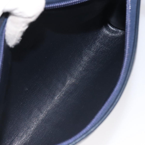 Christian Dior Trotter Canvas Shoulder Bag Navy Gold Auth BA3029