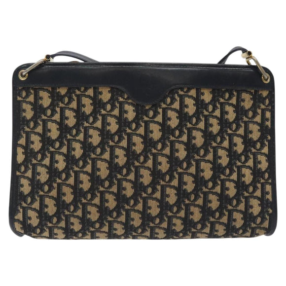 Christian Dior Trotter Canvas Shoulder Bag Navy Gold Auth BA3029