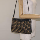 Christian Dior Trotter Canvas Shoulder Bag Navy Gold Auth BA3029-20