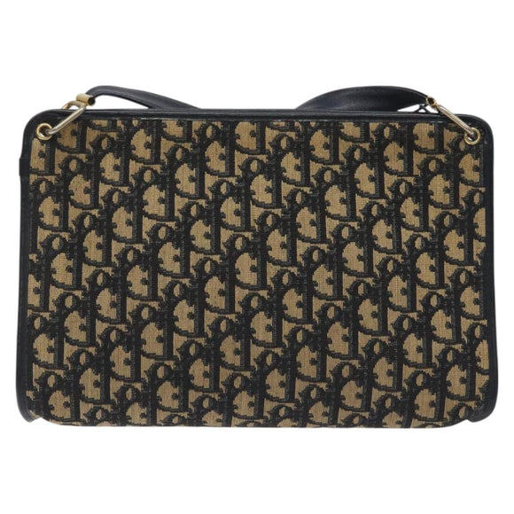 Christian Dior Trotter Canvas Shoulder Bag Navy Gold Auth BA3029