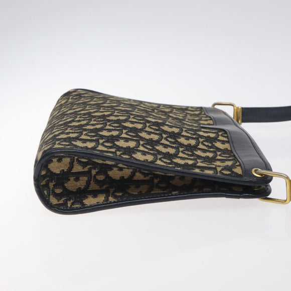 Christian Dior Trotter Canvas Shoulder Bag Navy Gold Auth BA3029
