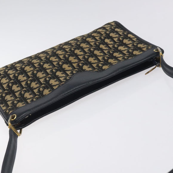 Christian Dior Trotter Canvas Shoulder Bag Navy Gold Auth BA3029