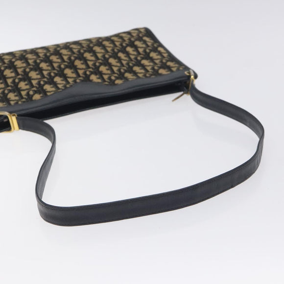 Christian Dior Trotter Canvas Shoulder Bag Navy Gold Auth BA3029