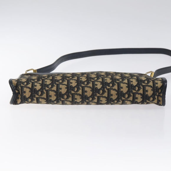 Christian Dior Trotter Canvas Shoulder Bag Navy Gold Auth BA3029