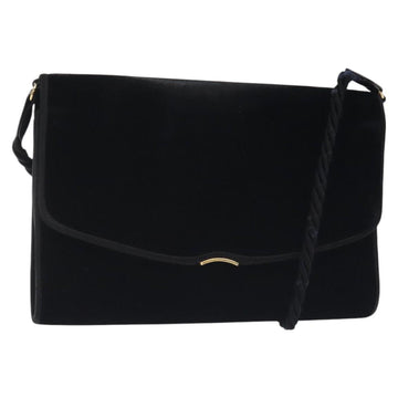 GUCCI Shoulder Bag Velor Black Gold Auth BA3030