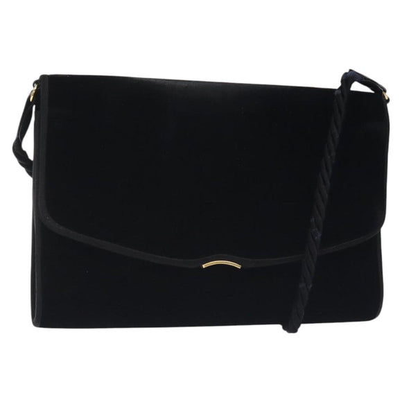 GUCCI Shoulder Bag Velor Black Gold Auth BA3030