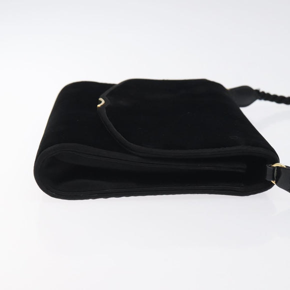 GUCCI Shoulder Bag Velor Black Gold Auth BA3030