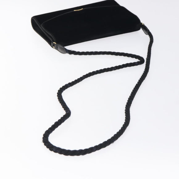 GUCCI Shoulder Bag Velor Black Gold Auth BA3030