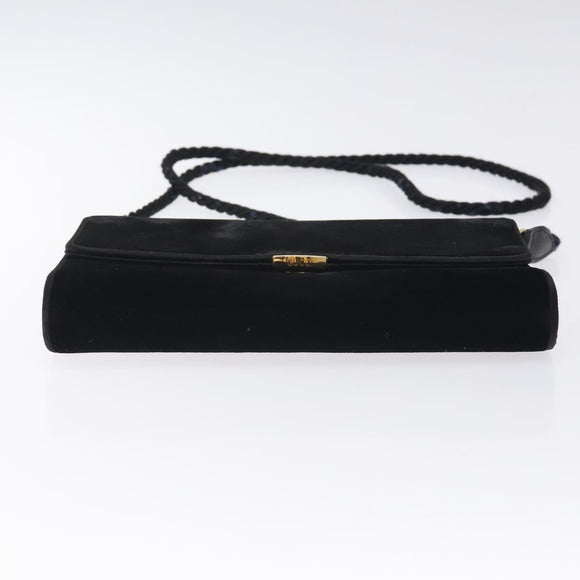 GUCCI Shoulder Bag Velor Black Gold Auth BA3030