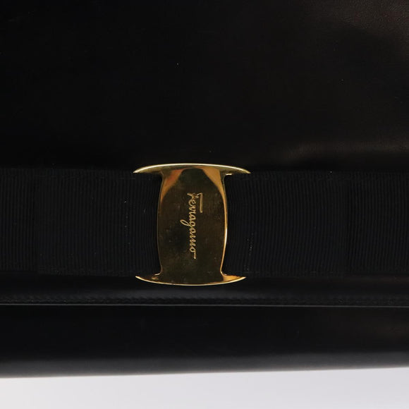 Salvatore Ferragamo Vala Shoulder Bag Leather Black Gold Auth BA3031