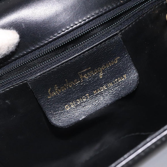 Salvatore Ferragamo Vala Shoulder Bag Leather Black Gold Auth BA3031