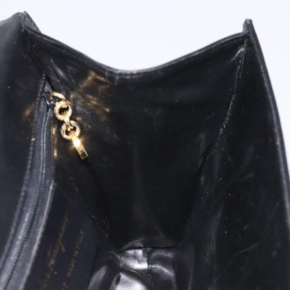 Salvatore Ferragamo Vala Shoulder Bag Leather Black Gold Auth BA3031