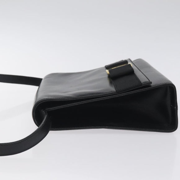 Salvatore Ferragamo Vala Shoulder Bag Leather Black Gold Auth BA3031