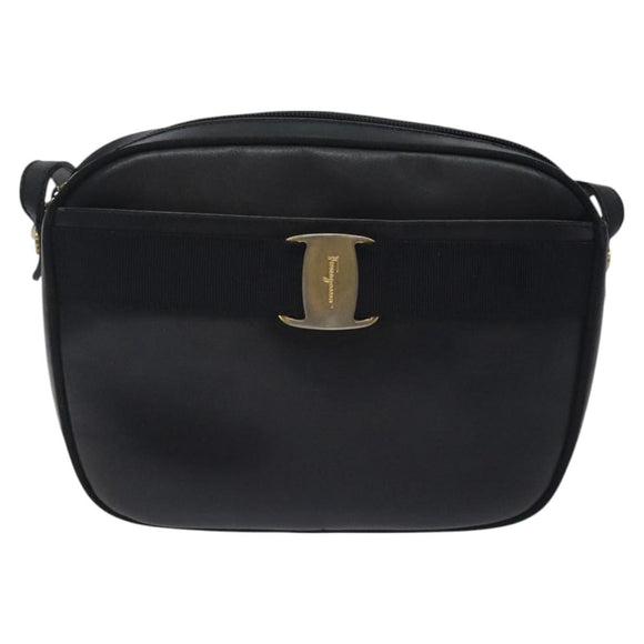 Salvatore Ferragamo Vala Shoulder Bag Leather Navy Gold Auth BA3032