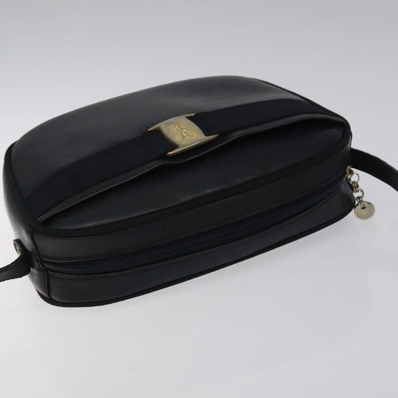 Salvatore Ferragamo Vala Shoulder Bag Leather Navy Gold Auth BA3032