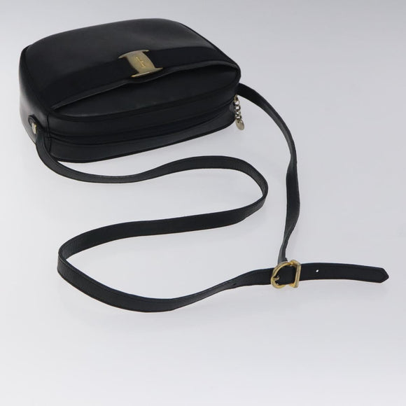 Salvatore Ferragamo Vala Shoulder Bag Leather Navy Gold Auth BA3032