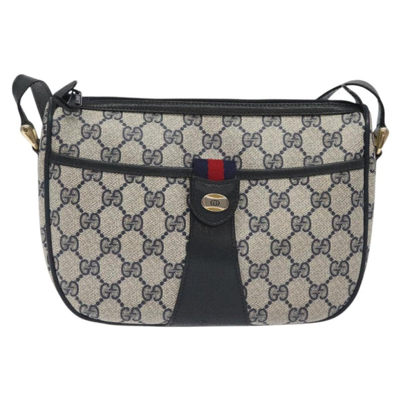 GUCCI GG Supreme Sherry Line Shoulder Bag PVC Navy Gold 89 02 032 Auth BA3033