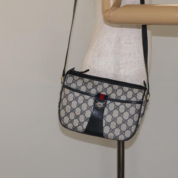 GUCCI GG Supreme Sherry Line Shoulder Bag PVC Navy Gold 89 02 032 Auth BA3033