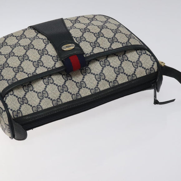 GUCCI GG Supreme Sherry Line Shoulder Bag PVC Navy Gold 89 02 032 Auth BA3033